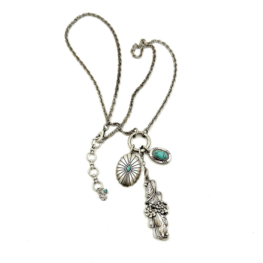Lucky Brand Faux Turquoise Charm Pendant Necklace Southwestern Cowgirl Style